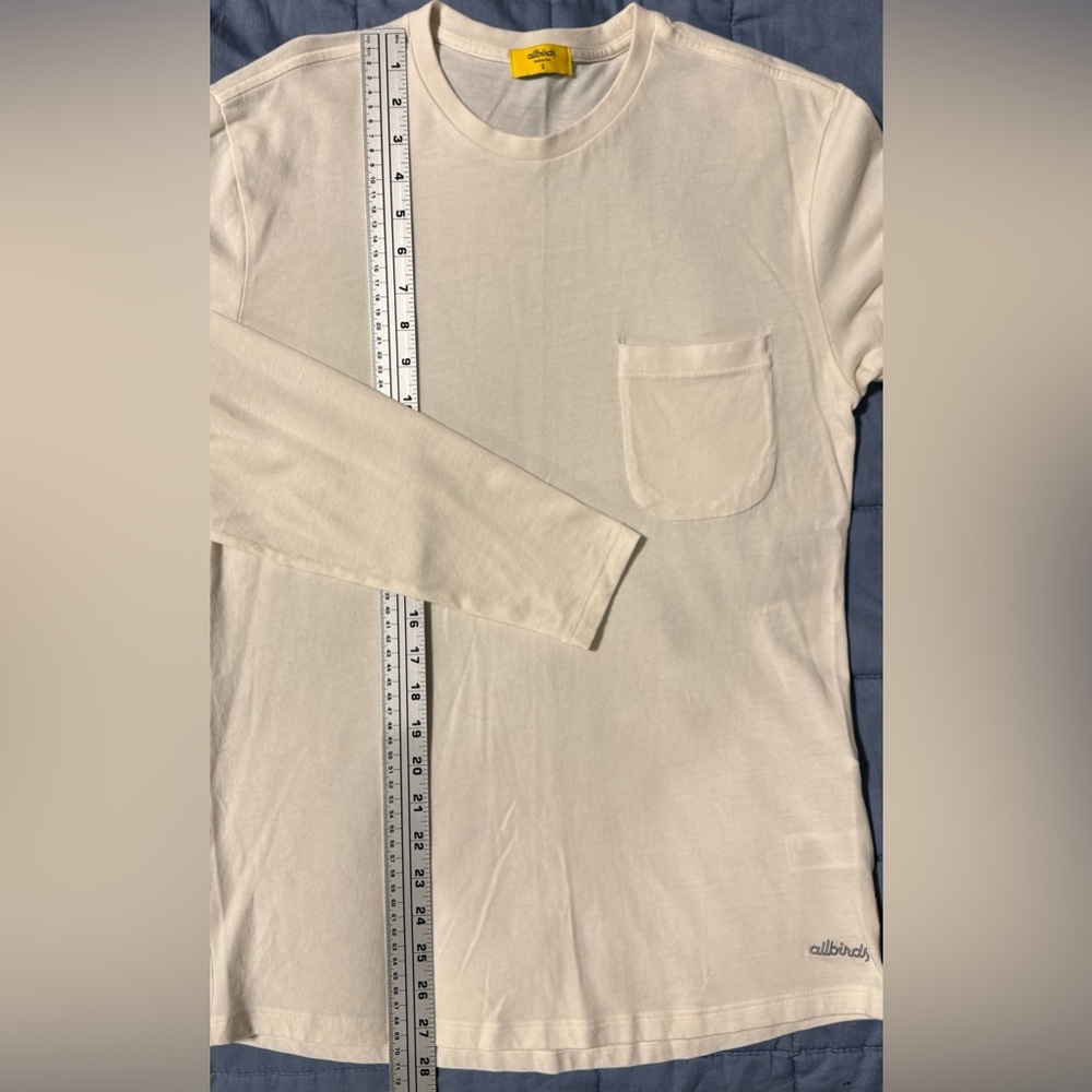 Allbirds Merino Wool Blend Long Sleeve Tee Cream Pocket Soft Men’s S - Picture 4 of 11